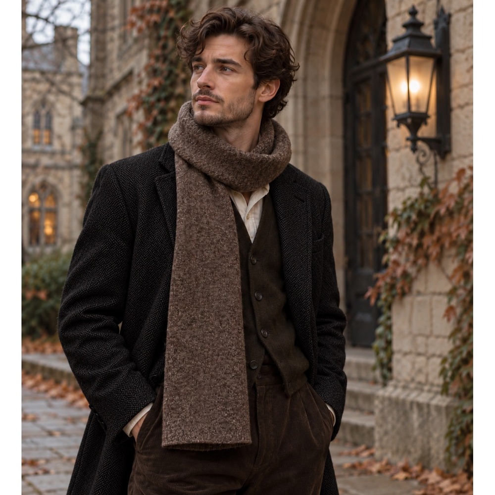 Old Navy 100% Lambswool Brown Knit Scarf Classic Preppy Academia Winter fall
